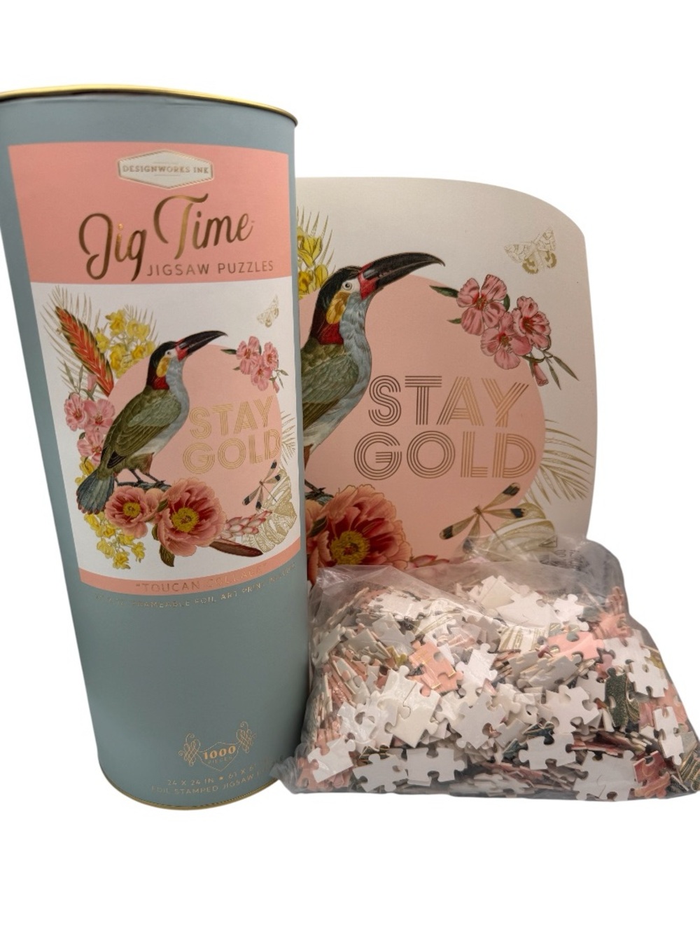 DesignWorks Ink Jig Time Toucan Collage Stay Gold 1000 Pc Jigsaw Puzzle